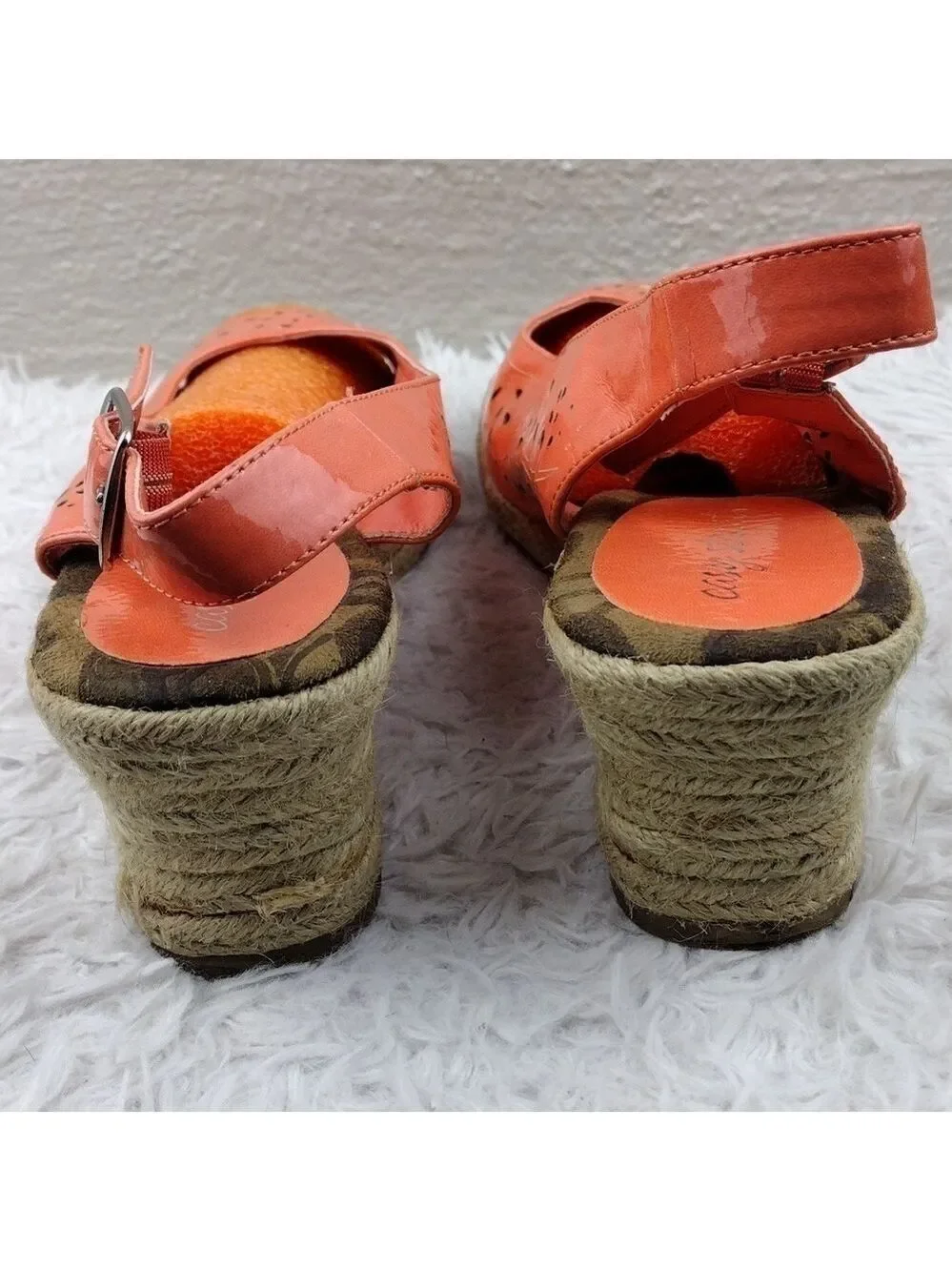Easy Street Tangerine Faux Leather Cut Out Upper Open Toe Wedged-Heel Espadrille